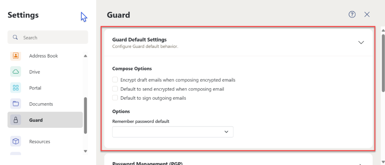 Default Settings