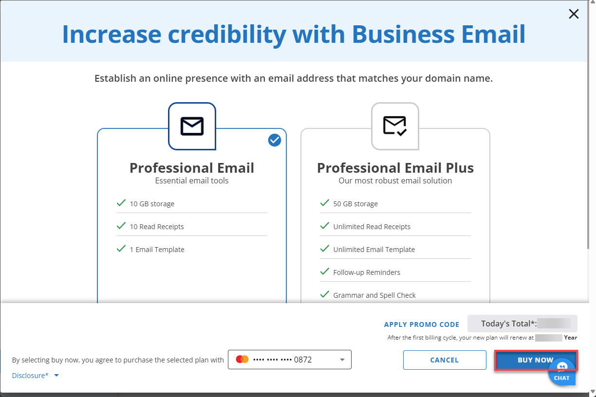 Bluehost Account Manager Marketplace Professional Email Select Plan