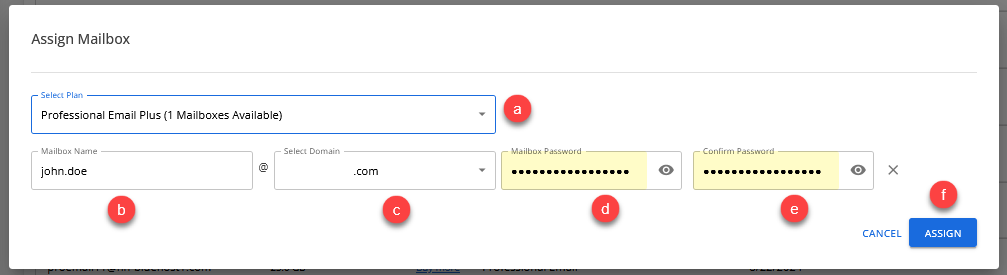 Professional Email Assign Mailbox Popup ASSIGN button