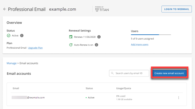 Bluehost Account Manager Email & Office- Professional Email Create new email account