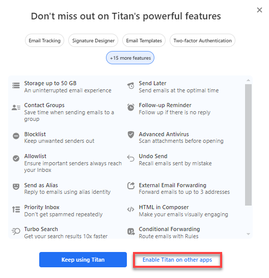 Bluehost Professional Enable Titan on other apps