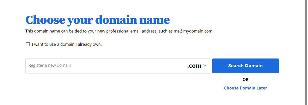 Bluehost Account Manager FOS Professional Email Choose your domain name