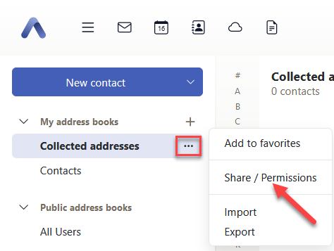 Cloud Mail Address Book Share Permissions Dropdown