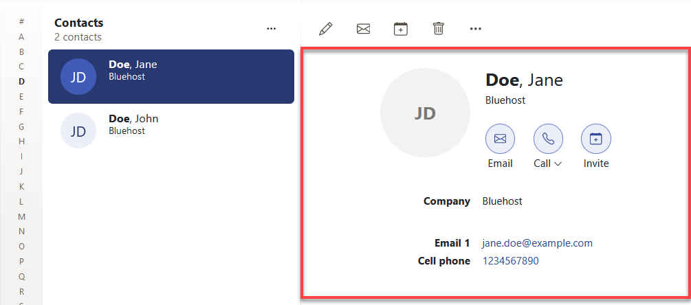 Cloud Mail Address Book Detail View