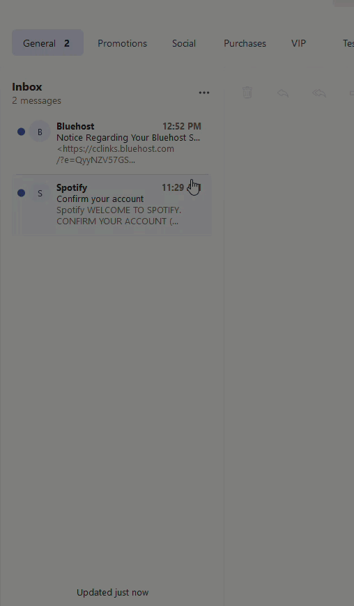 Cloud Mail Dragging Email to Inbox Category Tabs Bar