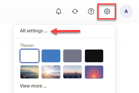 Cloud Mail Gear Icon All Settings Drop-down