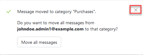 Cloud Mail Inbox Section Pop-up Message X Button