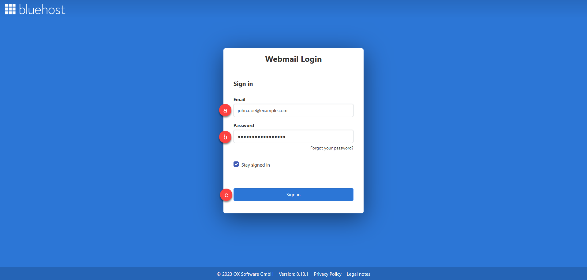 Bluehost Cloud Mail Login page