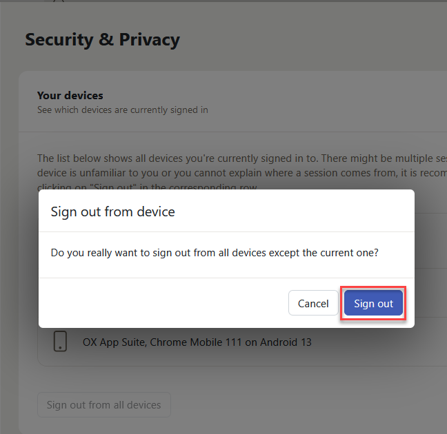 Cloud Mail Security & Privacy Sign Out from All Devices Popup