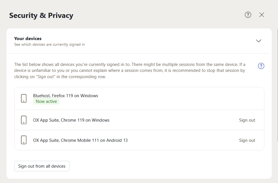 Cloud Mail Security & Privacy Your Devices Section