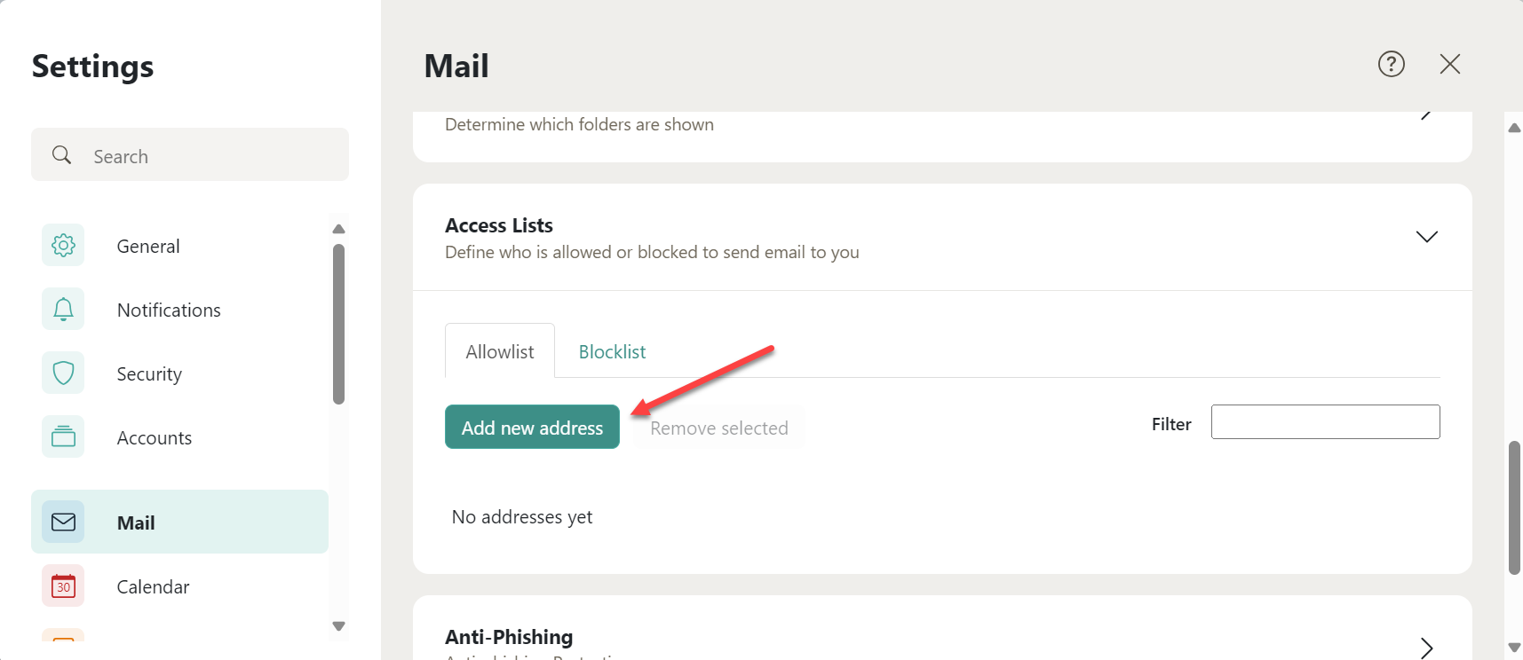 Add new address button