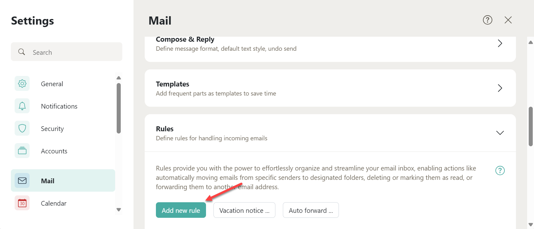 Add new rule button