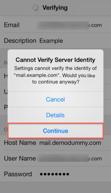 Cannot Verify Server Identity pop-up