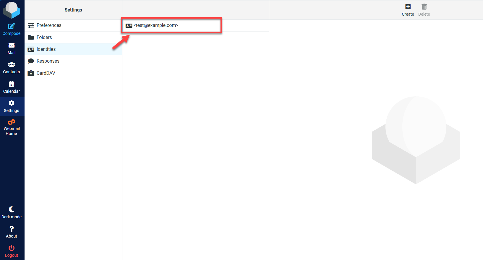 Select email address under Identities