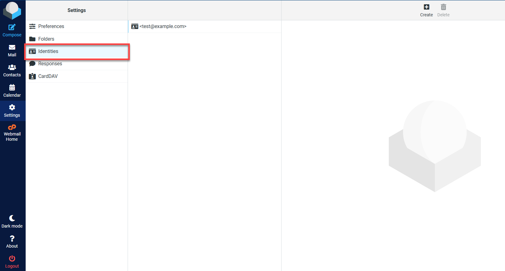 Identities tab under Settings