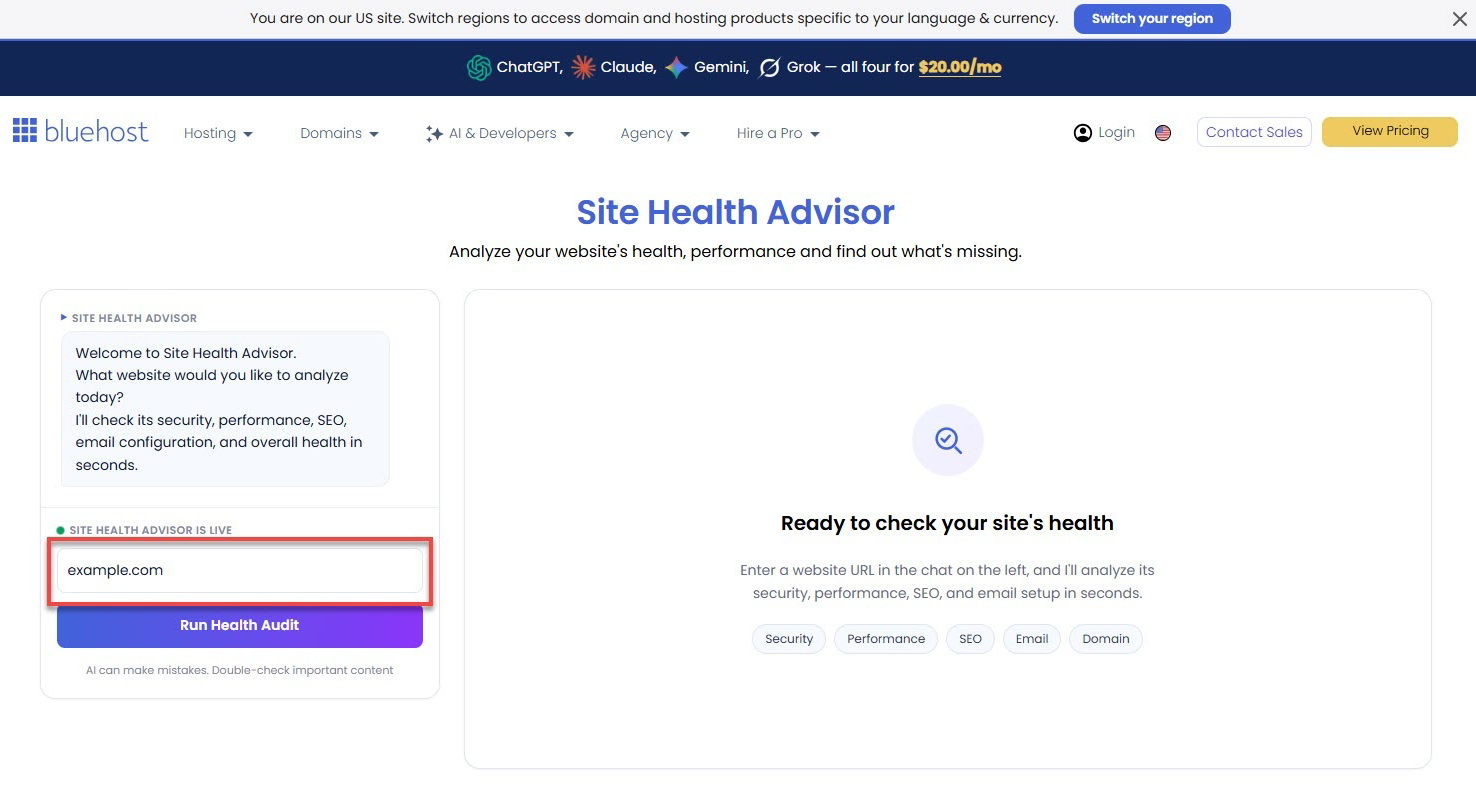 Site Health Advisor FOS - Enter Domain