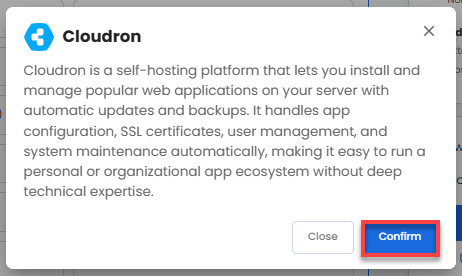 select cloudron- confirm