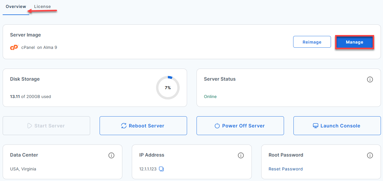 BH AM cPanel overview manage
