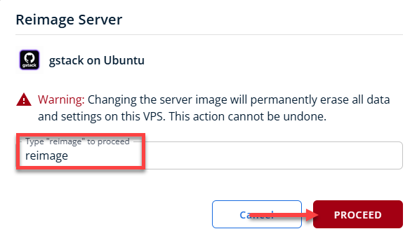 BH AM - Manage Server - Overview - Proceed with Reimaging