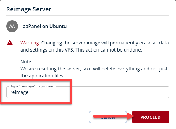BH AM - Manage Server - Overview - Proceed with Reimaging