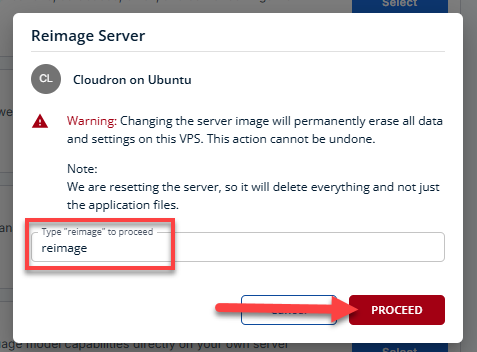 BH AM - Manage Server - Reimage