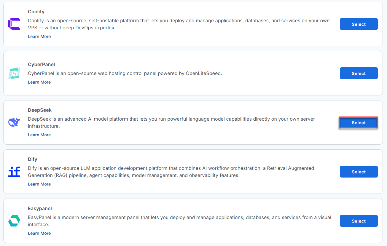 BH AM - Manage Server - Select Application