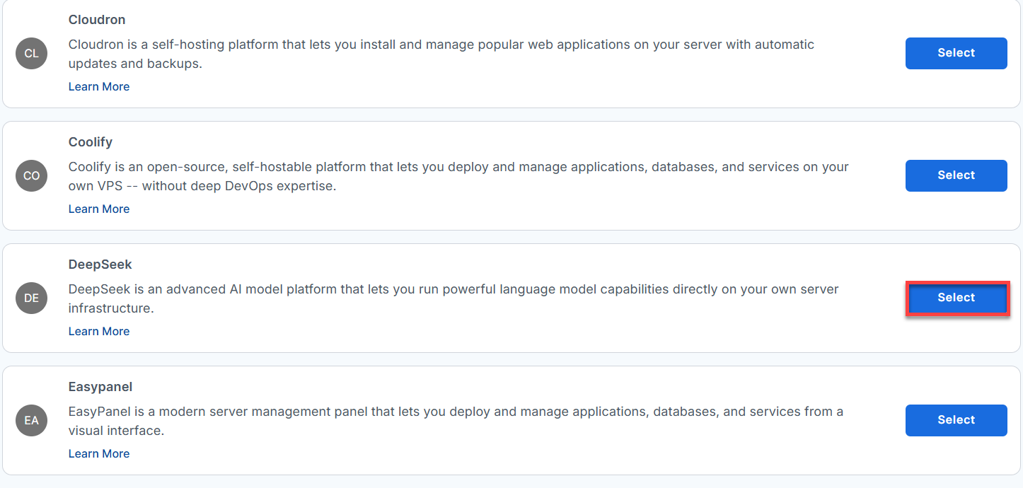 BH AM - Manage Server - Select Application