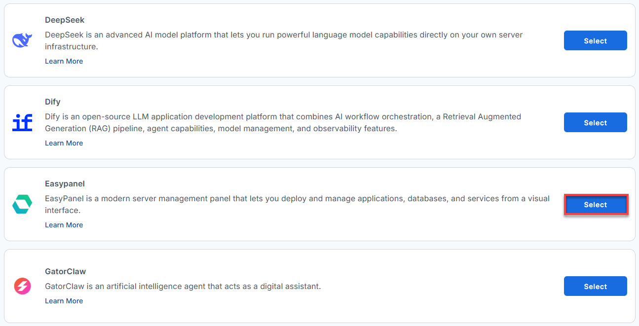 BH AM - Manage Server - Select Easypanel From The List Of Application
