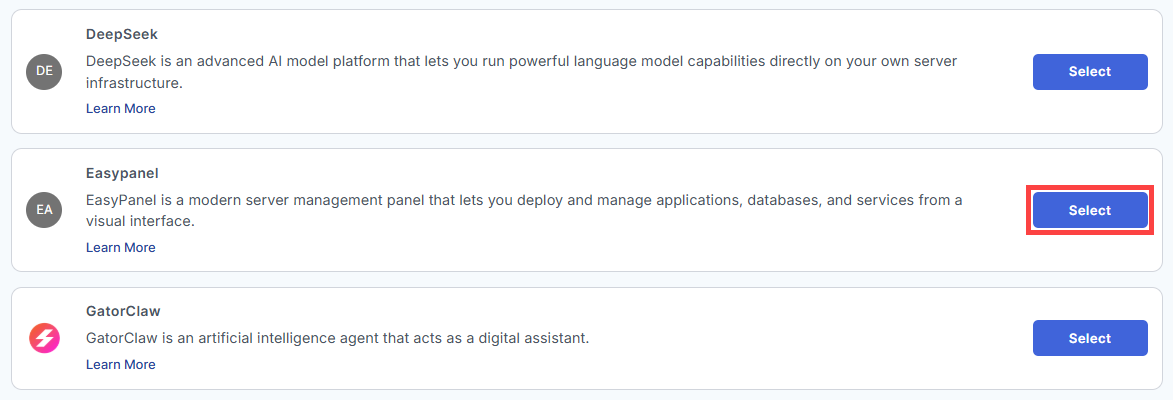 BH AM - Manage Server - Select Easypanel From The List Of Application