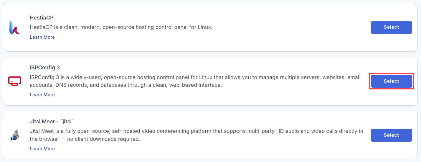 BH AM - Manage Server - Select CloudPanel From The List Of Application