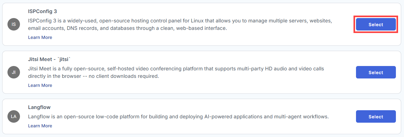 BH AM - Manage Server - Select CloudPanel From The List Of Application