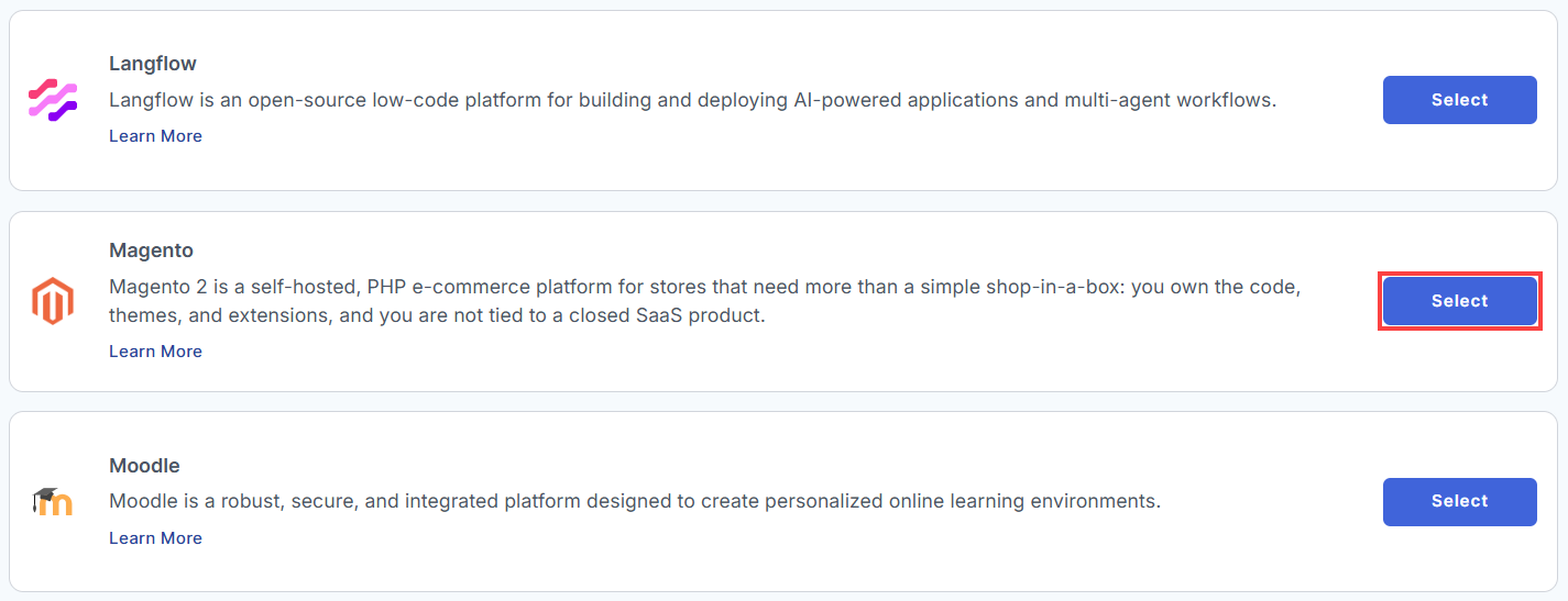 BH AM - Manage Server - Select Magento From The List Of Application