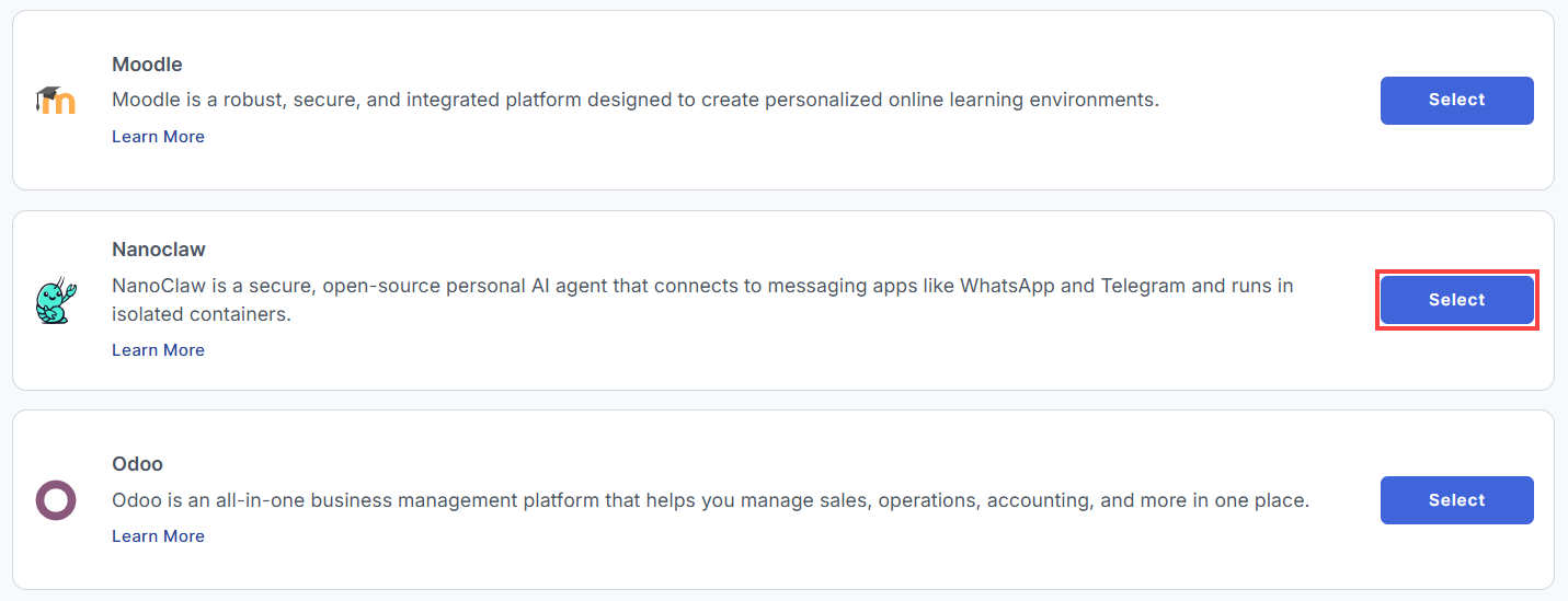 BH AM - Manage Server - Select Application
