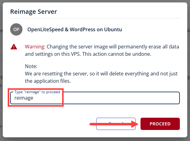 BH AM - Manage Server - Overview - Proceed with Reimaging