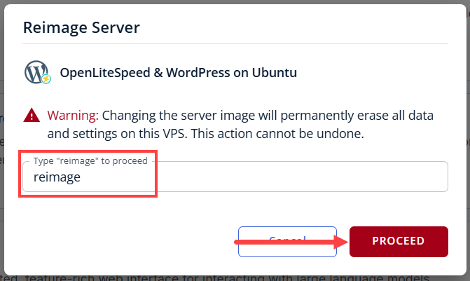 BH AM - Manage Server - Overview - Proceed with Reimaging