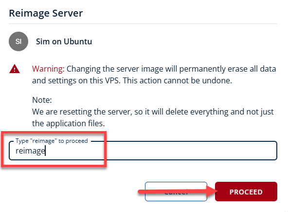 BH AM - Manage Server - Overview - Proceed with Reimaging