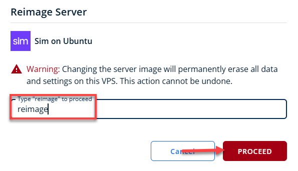 BH AM - Manage Server - Overview - Proceed with Reimaging
