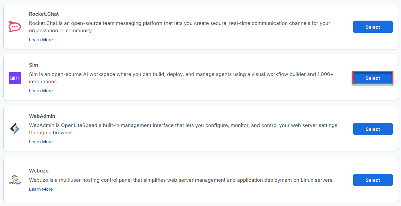 BH AM - Manage Server - Select Sim From The List Of Application