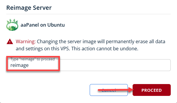 BH AM - Manage Server - Overview - Proceed with Reimaging