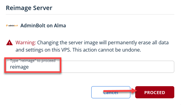 BH AM - Manage Server - Overview - Proceed with Reimaging