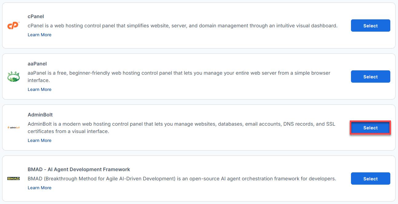 BH AM - Manage Server - Select AminBolt From The List Of Application