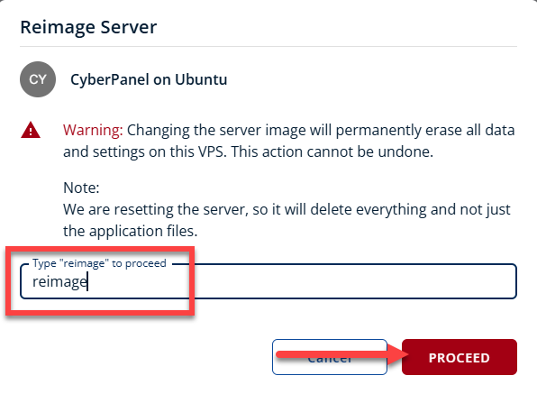 BH AM - Manage Server - Overview - Proceed with Reimaging