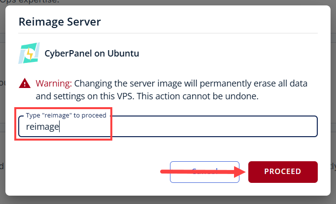 BH AM - Manage Server - Overview - Proceed with Reimaging