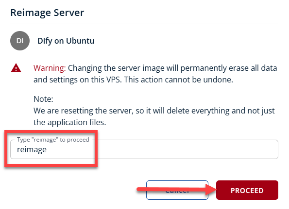 BH AM - Manage Server - Overview - Proceed with Reimaging