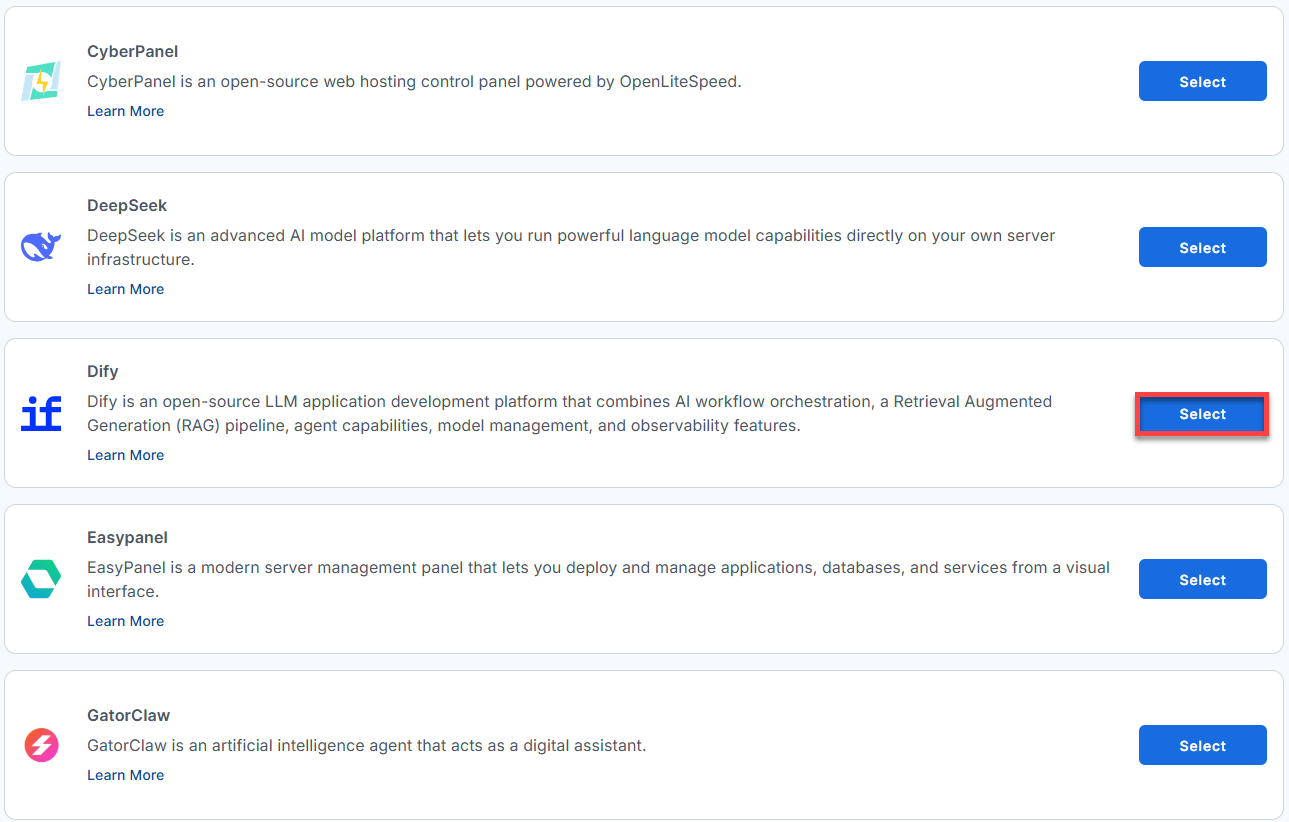 BH AM - Manage Server - Select Dify From The List Of Application
