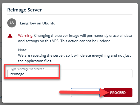 BH AM - Manage Server - Overview - Proceed with Reimaging