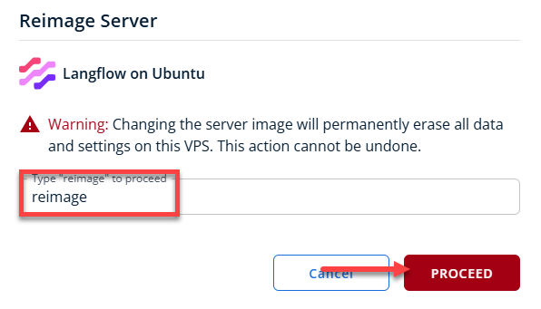 BH AM - Manage Server - Overview - Proceed with Reimaging