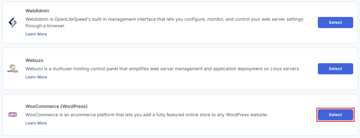 BH AM - Manage Server - Select Application