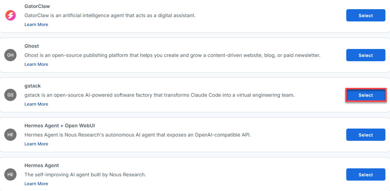 BH AM - Manage Server - Select gstack From The List Of Application