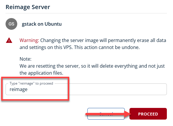 BH AM - Manage Server - Overview - Proceed with Reimaging